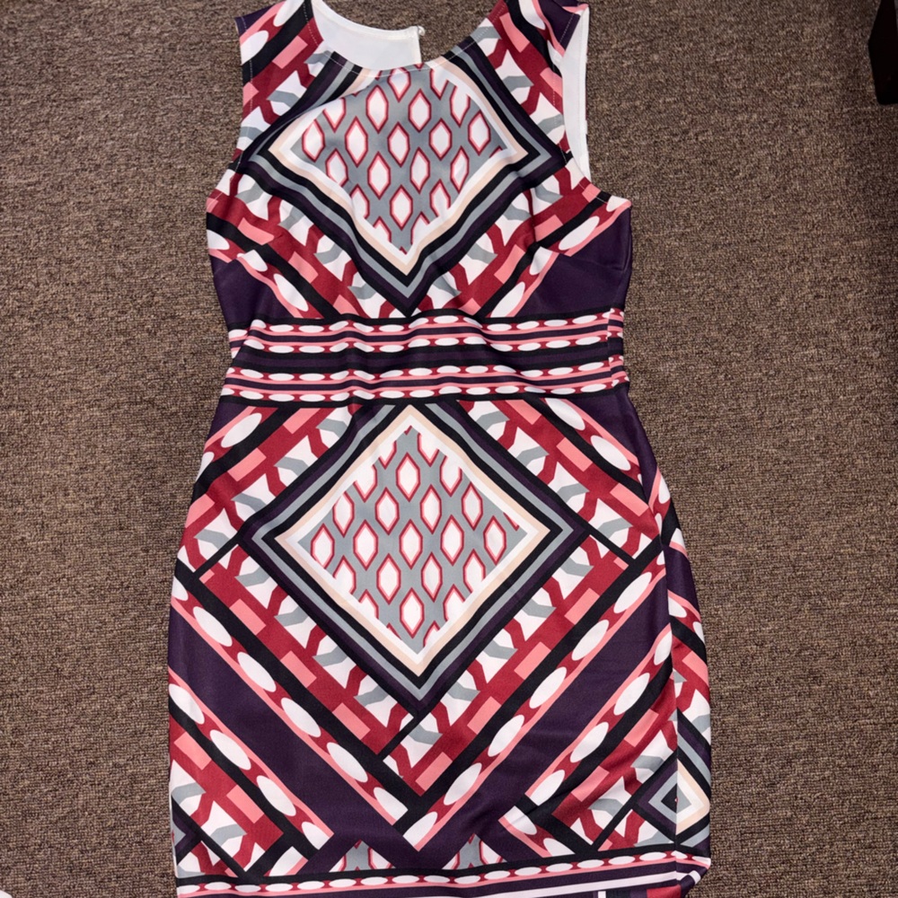 VENUS Geometric Print Midi Dress - Red, Black, White